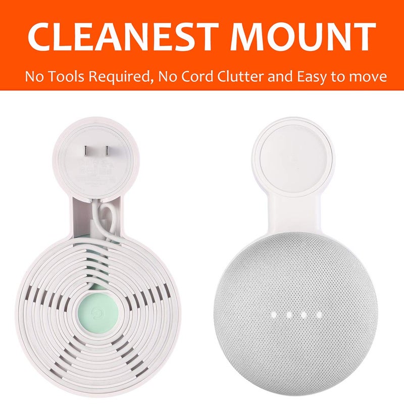 PEF Outlet Wall Mount Holder for Google Nest Mini and Google Home Mini, A Space-Saving Accessories with Cord Management for Google Mini Smart Speaker, No Messy Wires or Screws (2 Pack) - Image 5